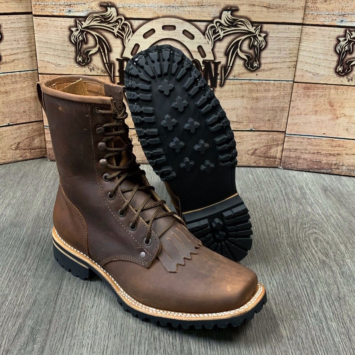 MEN'S LACER WORK BOOTS WESTERN SOFT BROWN LEATHER RUBBER MEN'S LACER WORK BOOTS WESTERN SOFT BROWN LEATHER RUBBER