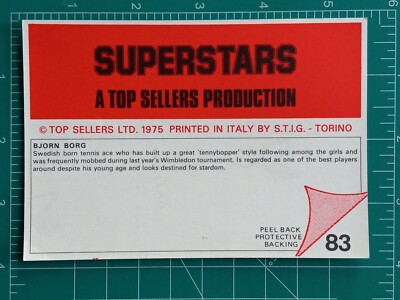 1975 Panini S.T.I.G. Superstars 4x6 Sticker (RARE!) #83 Bjorn Borg