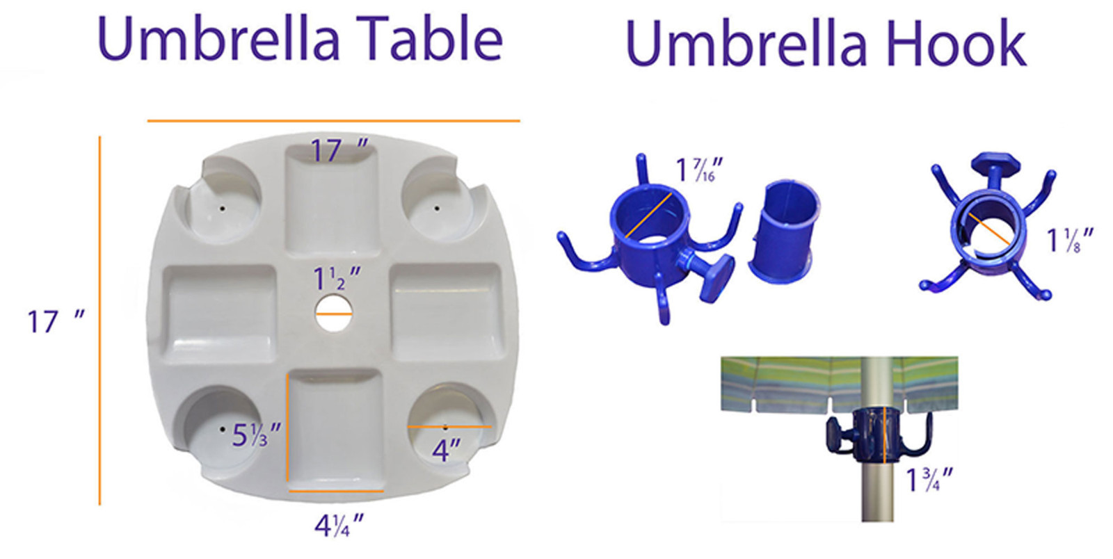 Beach Umbrella Table Accessories Drink Snack Cup Holders - White