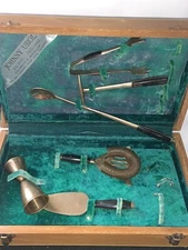 VINTAGE BAR TOOL SET 6 PIECE WITH WOODEN CASE JOHNNY UBOL