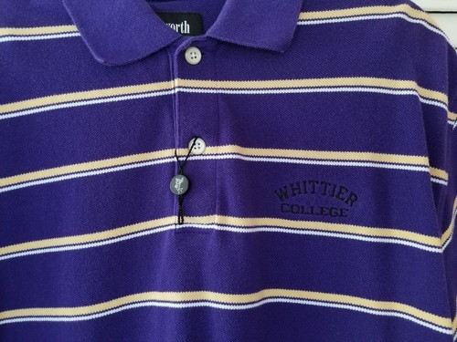 Ashworth Whittier College Logo Mens Polo Shirt Cotton Purple Gold Striped Small - Picture 3 of 10