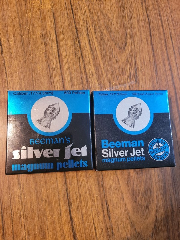 2 Vintage Beeman Silver Jet Magnum Pellets .177 Cal 4.5m 500 Count. Full, Clean.