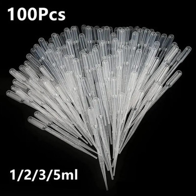 100pcs Disposable Plastic Pipettes 1ml/2ml/3ml/5ml Graduated Laboratory Droppers