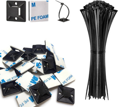 Strong Back-Glue Self Adhesive Cable Zip Tie Mounts Kit - 50 Set Cable