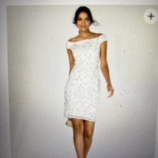 Adrianna Papell Sequined Off-the-Shoulder Dress Women's 8 Ivory Retail $199.