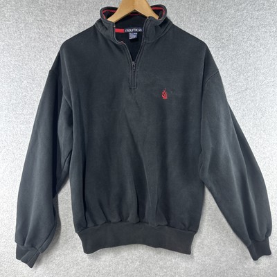 90〜00s Nautica ds knit black Vintage 90s Nautica Men's Black Red 1/4 Zip Fleece Lined LS