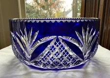 BOHEMIAN GERMAN COBALT CUT TO CLEAR CRYSTAL 8" BOWL