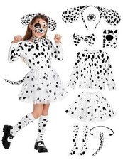 8 Pieces Halloween Girls Dalmatian Costume Set with Dog 11-13 Years