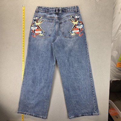 Ed Hardy Jeans Womens 30x32 Blue Wide Leg Baggy Skater Y2K Hip Hop