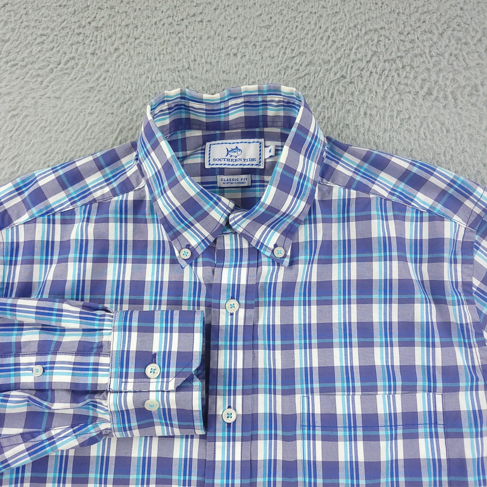 Southern Tide Shirt Mens Medium Blue Plaid Long Sleeve Button Down Stretch