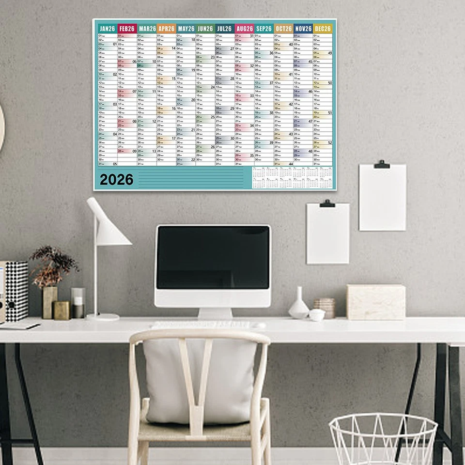 Planejador de ano calendário de parede 2026Wall pôster planejador mensal com adesivo - Imagem 2 de 4