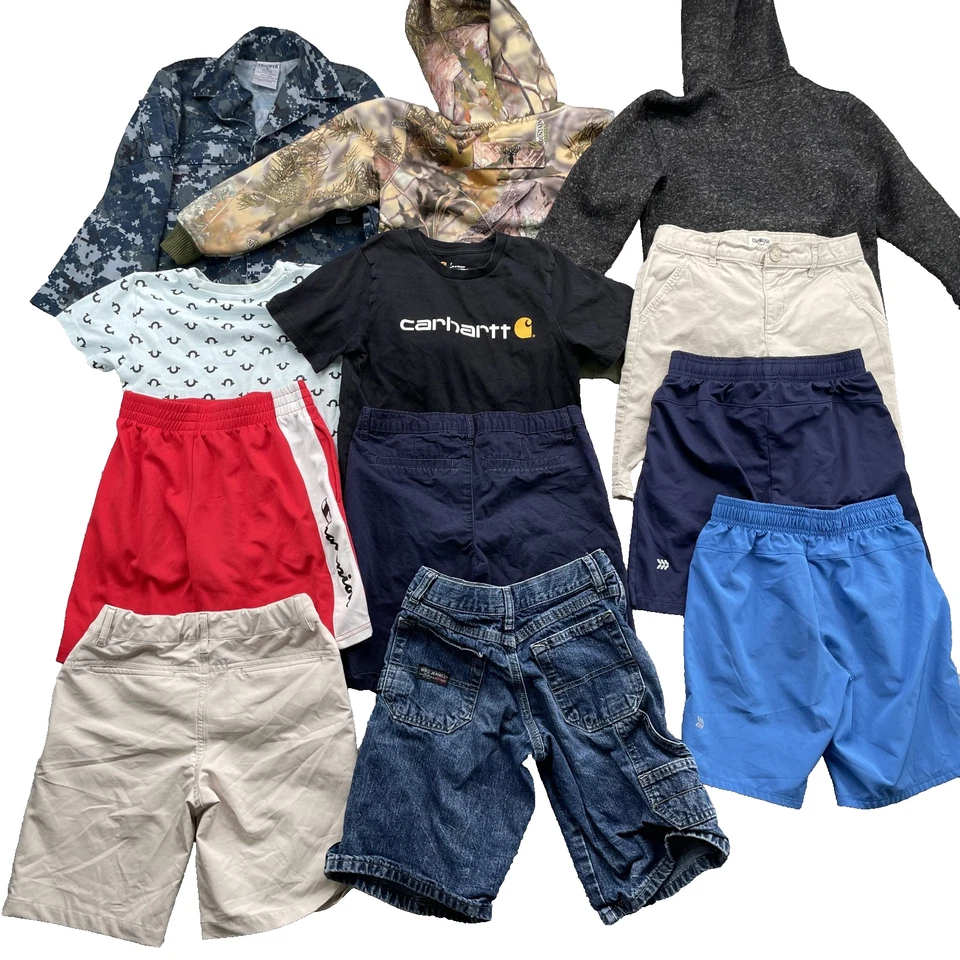 Carhartt True Religion Marvel Mix Lot of 12 Youth Boy 6-8 Tee Jean Shorts Hoodie - Image 2 of 4