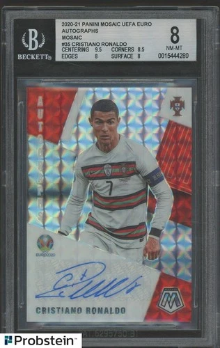 2020-21 Panini Mosaic UEFA Euro Soccer #35 Cristiano Ronaldo AUTO BGS 8 NM-MT