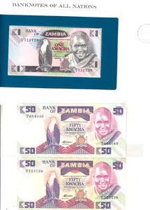 Zambia 1 & 50 Kwacha 1986-1988 Banknote World Paper Money UNC