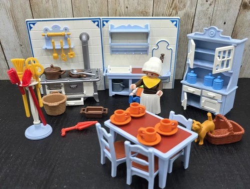 Vtg Playmobil Victorian Mansion Kitchen Stove Sink Pantry Furniture People 5322
