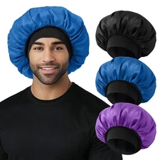 Satin Sleep Bonnet Set Soft Elastic Band 3Pcs for Curly Hair Braids Men Women