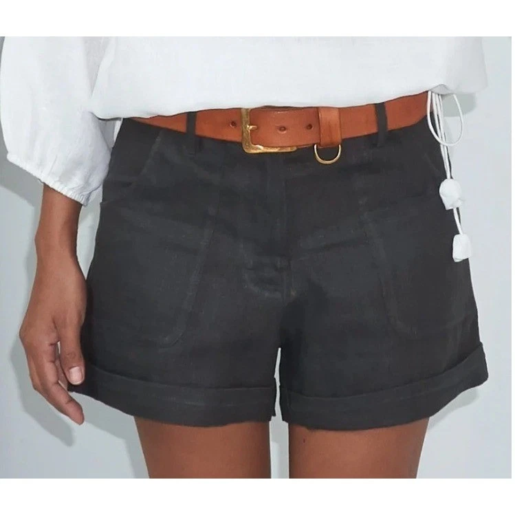 DAUN & Co River Shorts Womens Small 100% Linen Charcoal Handmade Bali
