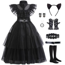 Girls Black Gothic Cosplay Costume Dress - Halloween Party  Dress Up Kids 