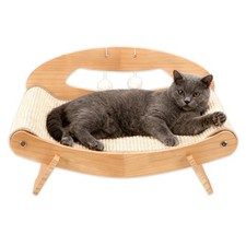 3-in-1 Large Sisal Cat Scratch Bed, Thicker Natural Sisal 22  Elevated Wooden...