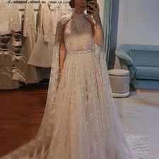 Luxury Evening Dress Cape Sleeves Long Formal Gowns Wedding Party High Quality