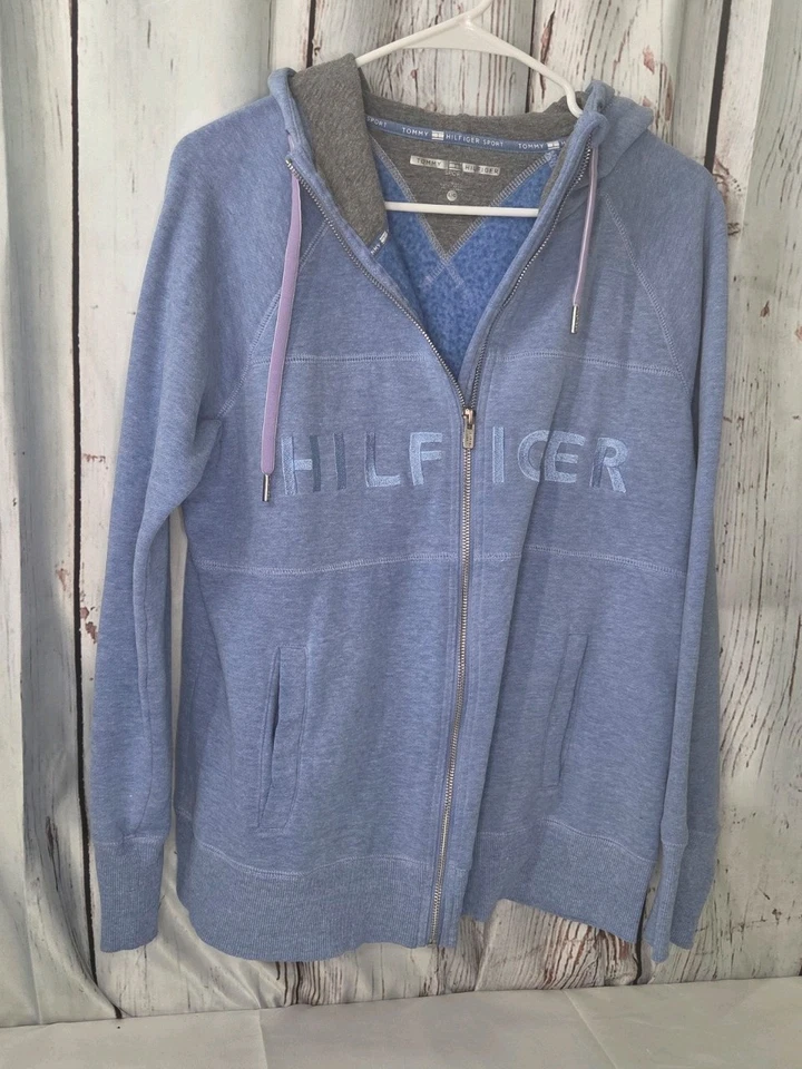 Tommy Hilfiger Womens Hoodie sz L Blue  Full zip Sweater w/Embroidered Logo cozy - Image 2 of 4