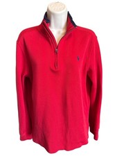 Polo Ralph Lauren Boys L 14/16 Red 1/4 Zip Pullover Sweater 100 Cotton Preppy