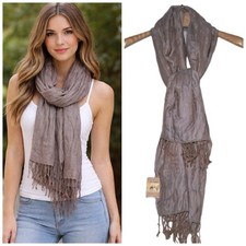 100 Jerusalem Cashmere Scarf Fringe Shawl Wrap Brown Earth Tone Classic 72"x25"