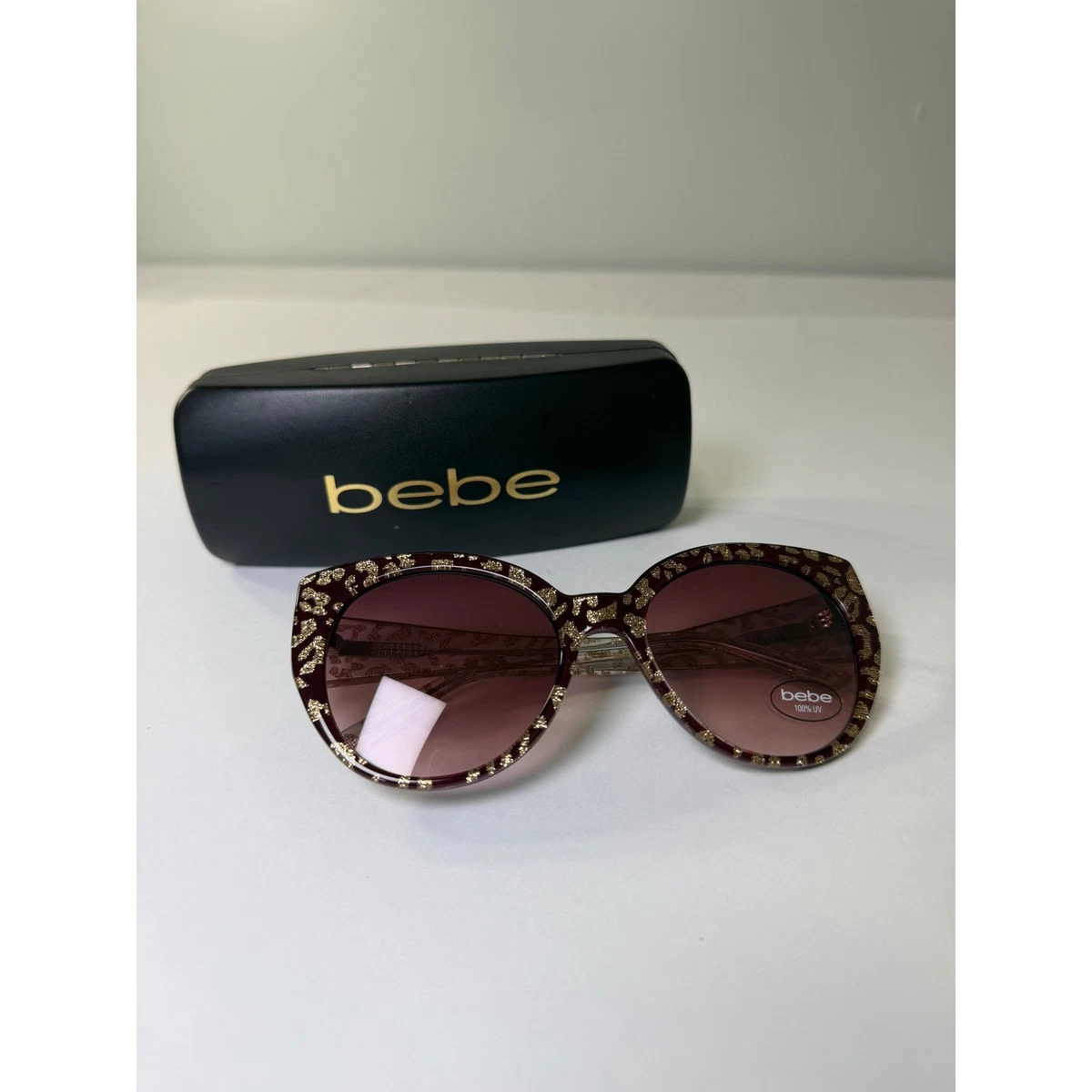 Bebe BB7231 Burgundy Animal Glitter Cat Eye‎ Sunglasses with Case NEW bebe Red Sunglasses for Women for sale | eBay main image 4
