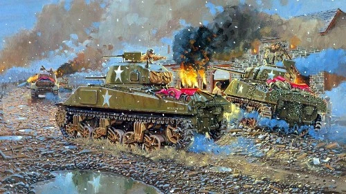 WW2 WWII US ARMY BATTLE SCENE TANKS SOLDIERS ATTACK Military War Poster Print