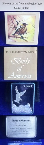 Hamilton Mint Bird Of America Hawk 1 Troy Oz 999 Fine Silver Bar With COA