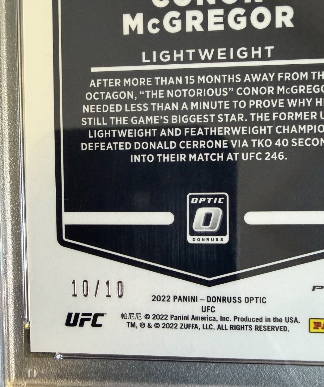 2022 Donruss Optic UFC #75 CONNOR MCGREGOR *Gold Prizm /10 * PSA 9 view 4