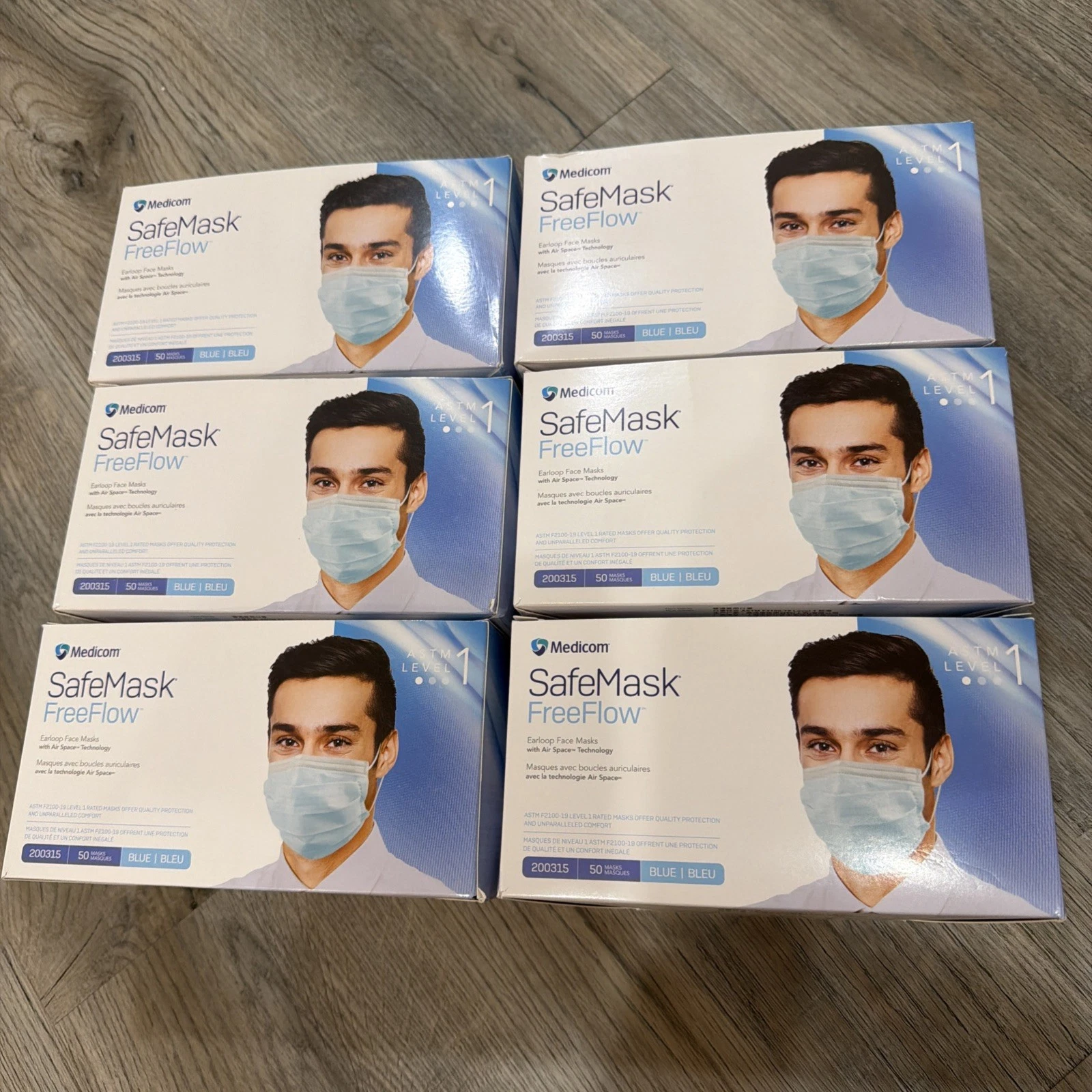 Medicom 200315 SafeMask FreeFlow Earloop Face Masks ASTM Level 1 Blue 6 boxes