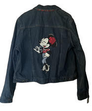 Women's Disney Parks Authentic Minnie Mouse Jean Jacket size XL Decal Lining EUC
