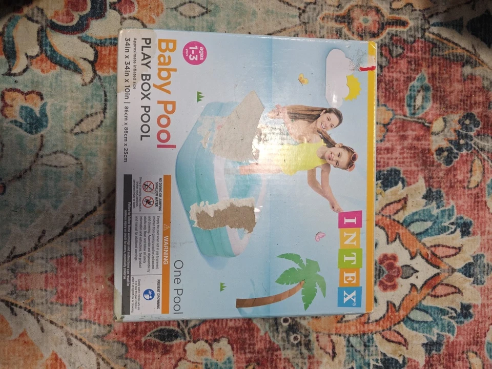 Intex Pool Play Box Pool Light Blue Inflatable Floor 1-3 yrs 34”x34”10” - Image 2 of 2