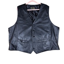 Scully Mens Black Genuine Leather Western Biker Vest Size 52 Button Front 2227