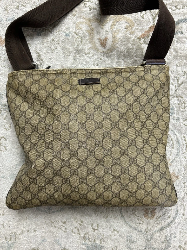Gucci Monogram GG Supreme Flat Messenger Shoulder Crossbody Bag Brown Beige - Image 2 of 4