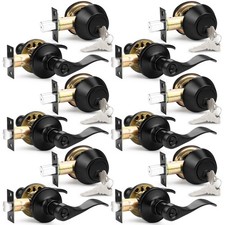 Probrico Black Front Door Lock Set Exterior Door Handle Lock Set, Keyed Alike