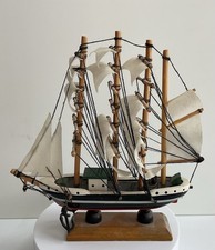 Vintage Hand Made Wooden Model Of A 4 Masted Tall Ship (eg Passat) On Stand 14cm