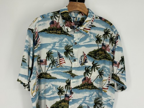 Boca Classic USA Sailboat Palm Tree Button Down Short Sleeve Shirt Men's Size XL - Picture 4 of 10