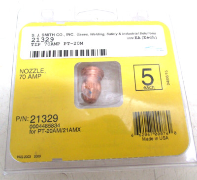NEW ESAB PLASMARC 21329, 70 Amp Nozzle For PT-20AM/21AMX, 5PCS.