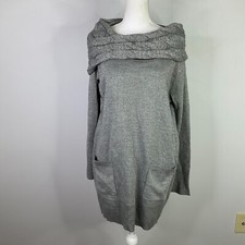 NY&C Sweater Dress Knitted Cowl Neck Off the Shoulders Gray Silver Womens Large