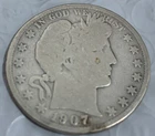 1907 Barber Silver Half Dollar, VG, Full Rims A-1, Shipping Is Free with 5 items