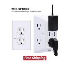 USB Wall Charger, Surge Protector, 6-Outlet Extender with 2 USB Charging Ports