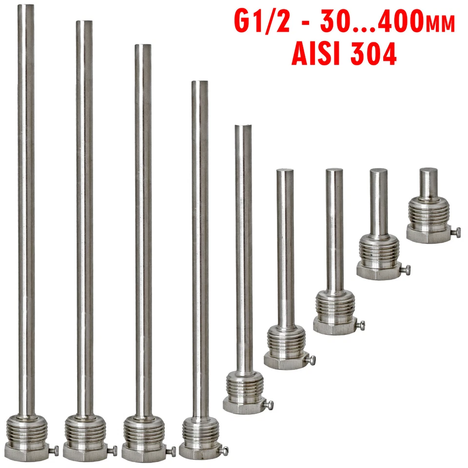TAUCHHÜLSE Edelstahl 1/2 " 30 bis 400 mm schutzrohr 6mm Temperaturfühler Sensor - Bild 2 von 4