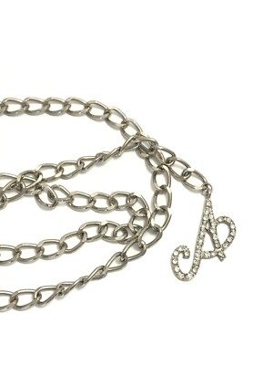 Women's Chain Belt One Size Silver Biker Punk Monogram Letter A