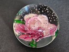 3" Art Glass Paperweight Pink/Purple Flower Clear Bottom — photo 6