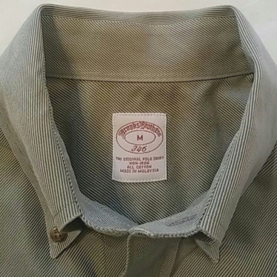 Brooks Brothers RN93986 Men Medium Button Down Olive Green & White