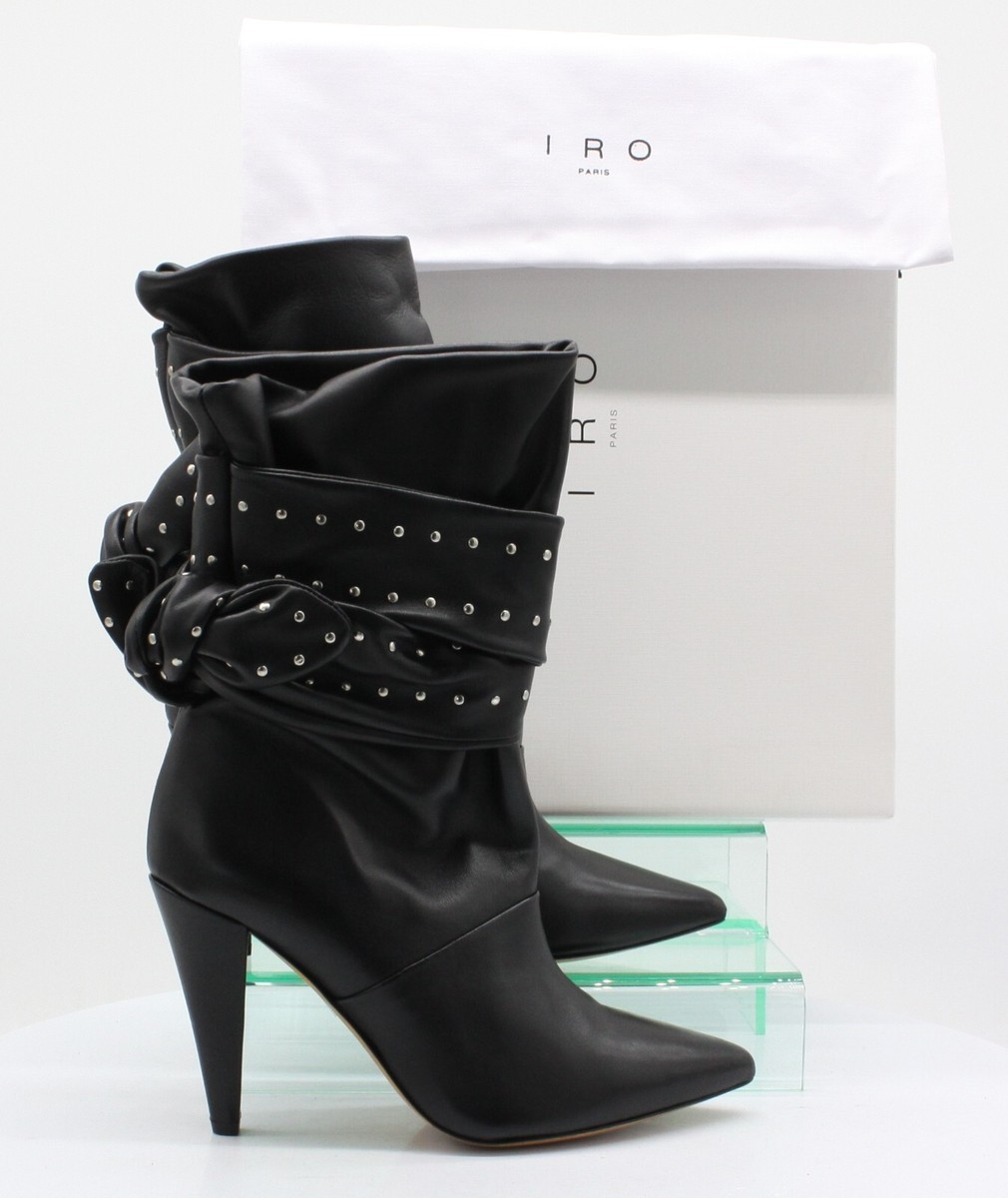 IRO PARIS WOMENS KNOTTED STUDDED LEATHER BOOTS BLACK UK EU 40