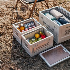 Folding Outdoor Camping Storage Box Car Boot Container Tidy Organiser Wooden Lid