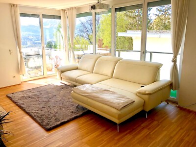 Designer Couch Dieter Knoll Rivello L, Leder TORRO natur, Relaxfunktion Ottoma